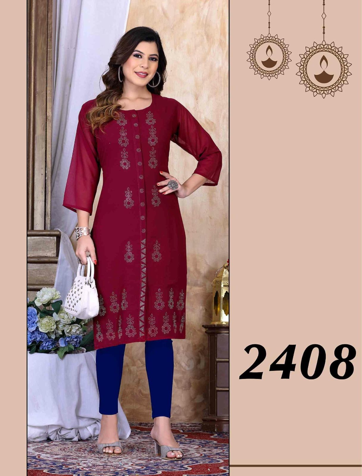 Beauty Queen Retro Ethnic Wear Georgette Wholesale Kurti Collection